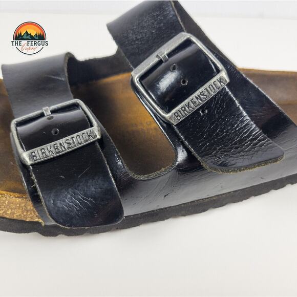 Birkenstock Black Patent Leather Arizona Two Strap Sandals Shoe Womens 9.5 UK 40 - Picture 13 of 16
